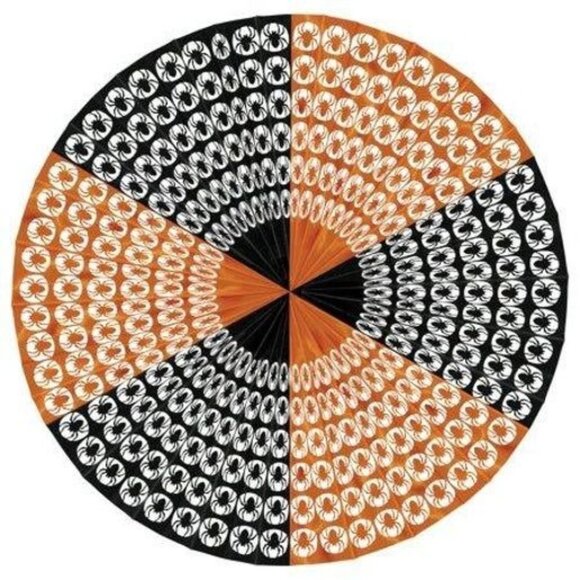 Jumbo 4 Ft Hanging Halloween Display Fan With Black & Orange Spider Pattern Deco - Picture 1 of 5